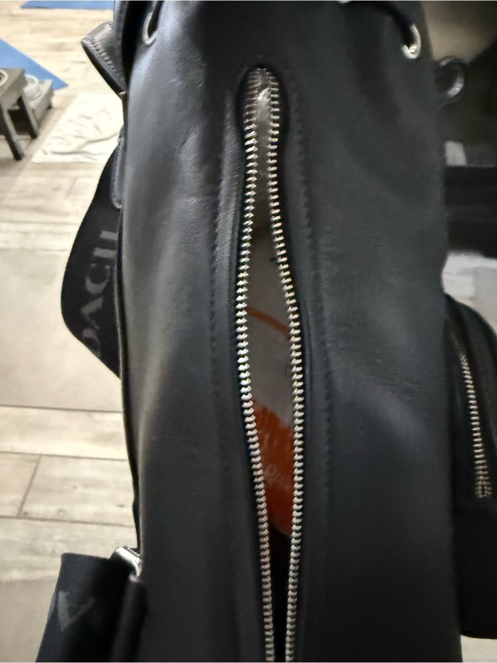 Coach Black Leather Drawstring Large Pace Backpack with Front Zip Pocket - Picture 14 of 14